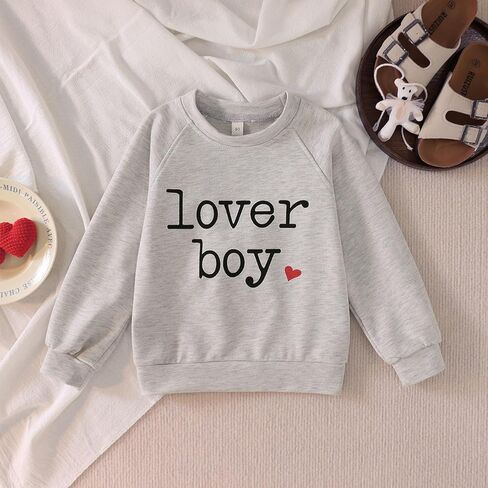Ritatte Toddler Boy Valentine's Day Sweatshirt Baby Lover Boy Heart Print Sweatshirt Cute Crewneck Long Sleeve Pullover Tops in Kuwait