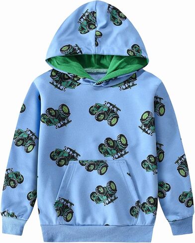 Hood Hand Kids Dinosaur Hoodies للأولاد Monster Truck Pullover Toddler Tractor Sweatshirt Sweatshirt القمصان النشطة 2-7 سنة in Kuwait