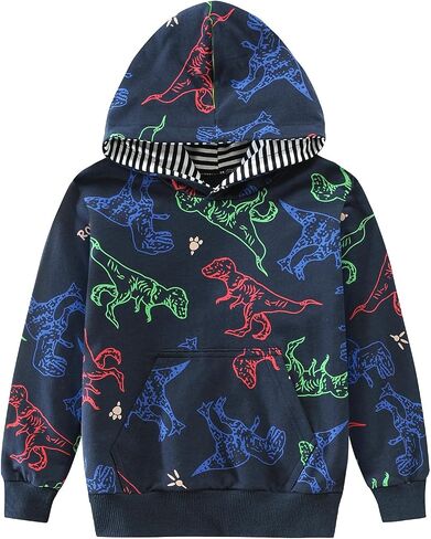Hood Hand Kids Dinosaur Hoodies للأولاد Monster Truck Pullover Toddler Tractor Sweatshirt Sweatshirt القمصان النشطة 2-7 سنة in Kuwait