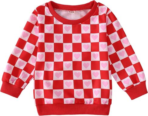 BOUTIKOME Toddler Baby Girl Valentines Day Sweatshirts Heart Shirts Plaid Long Sleeve Crewneck Pullover Top Clothes 1-6T in Saudi Arabia