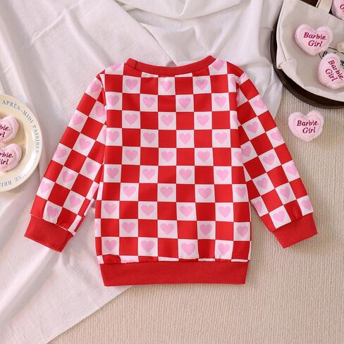 BOUTIKOME Toddler Baby Girl Valentines Day Sweatshirts Heart Shirts Plaid Long Sleeve Crewneck Pullover Top Clothes 1-6T in Saudi Arabia