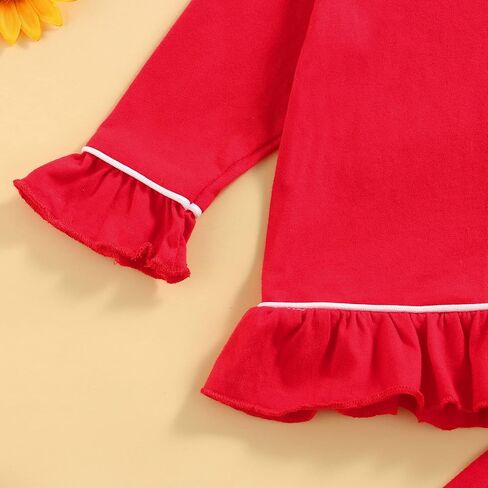 Sayoo Toddler Baby Girls Christmas Valentines Pajamas مجموعة Frill Trim Trim Shend Hend Button أسفل السراويل 2pcs ملابس النوم in Kuwait