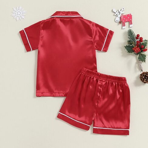 MultiTrust Baby Girls Boys Pajamas Pajamas مجموعة صلبة قصيرة الأكمام زر أسفل قمم القمصان والسراويل القصيرة ساتان PJ مجموعات صالة in Kuwait