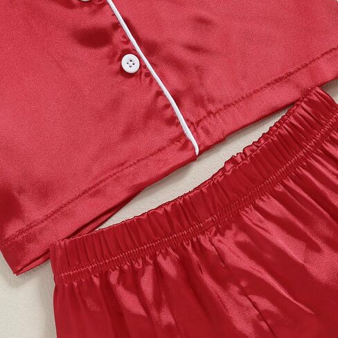 MultiTrust Baby Girls Boys Pajamas Pajamas مجموعة صلبة قصيرة الأكمام زر أسفل قمم القمصان والسراويل القصيرة ساتان PJ مجموعات صالة in Kuwait