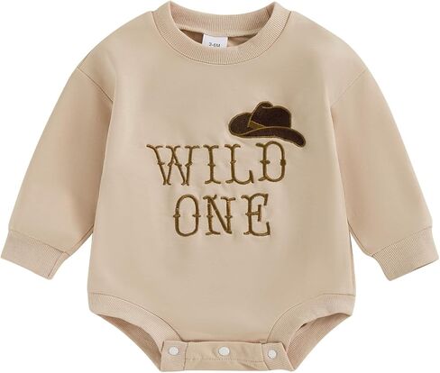 Honganda Baby Boy 1st Birthday Outfit Long Sleeve Cowboy Hat Wild One Bubble Romper Sweatshirt Fall First Birthday Clothes in Saudi Arabia