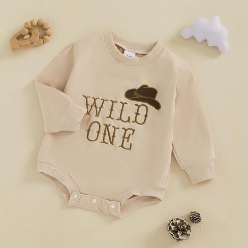 Honganda Baby Boy 1st Birthday Outfit Long Sleeve Cowboy Hat Wild One Bubble Romper Sweatshirt Fall First Birthday Clothes in Saudi Arabia