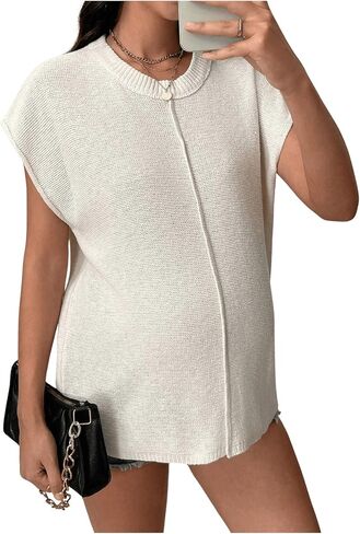 MakeMeChic Women's Maternity Sweaters Vest Sleeveless Round Neck Knitted Pullover Tops in Saudi Arabia