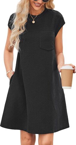OUGES Women's 2025 Spring Mini Maternity Dress Cap Sleeve Casual Loose Basic T Shirt Dresses with Pockets in Kuwait