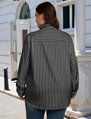 IN'VOLAND Womens Plus Size Button Down Shirt Striped Casual Shirt Long Sleeve Fall Blouse Collared Office Work Blouses Tops in Kuwait