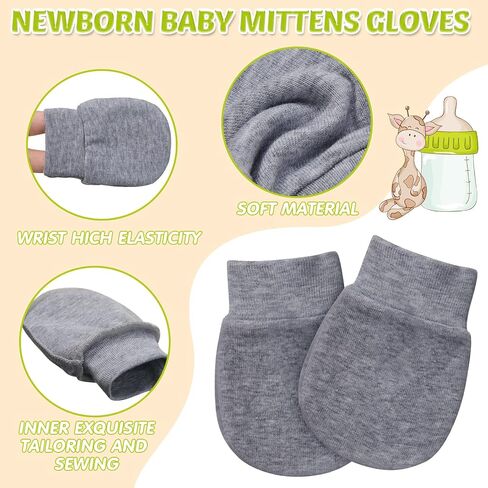 6 Pairs Newborn Baby Mittens No Scratch Gloves Infant Toddler Anti Scratch Essentials Unisex Cotton for 3-9 Months Girls Boys (Light Gray, White, Light Purple, Light Pink, Hot Pink, Rose Red, Solid) in Saudi Arabia