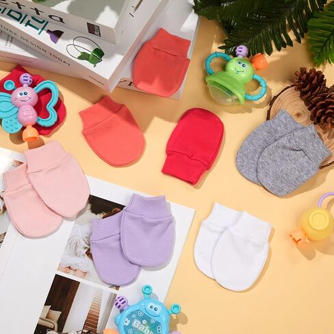 6 Pairs Newborn Baby Mittens No Scratch Gloves Infant Toddler Anti Scratch Essentials Unisex Cotton for 3-9 Months Girls Boys (Light Gray, White, Light Purple, Light Pink, Hot Pink, Rose Red, Solid) in Saudi Arabia
