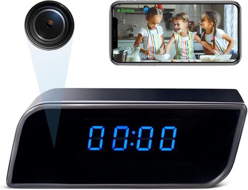 Clock Camera - Clof HD 1085P WIFI Clock مع الكاميرا ، كاميرا مربية مخفية مراجعة مع فيديو واضح للفيديو ليلي رؤية للأمن الداخلي المنزلي in Kuwait