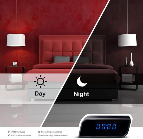 Clock Camera - Clof HD 1085P WIFI Clock مع الكاميرا ، كاميرا مربية مخفية مراجعة مع فيديو واضح للفيديو ليلي رؤية للأمن الداخلي المنزلي in Kuwait