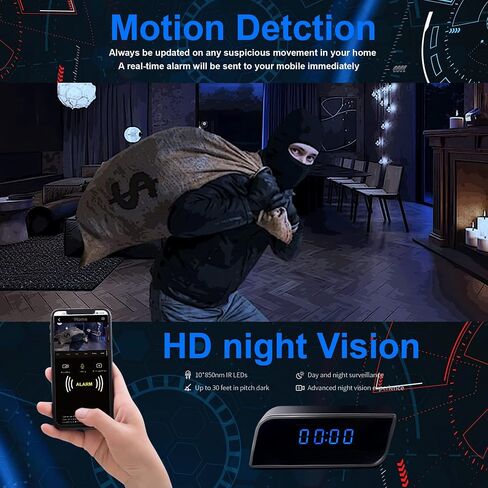 Clock Camera - Clof HD 1085P WIFI Clock مع الكاميرا ، كاميرا مربية مخفية مراجعة مع فيديو واضح للفيديو ليلي رؤية للأمن الداخلي المنزلي in Kuwait