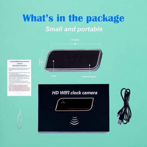 Clock Camera - Clof HD 1085P WIFI Clock مع الكاميرا ، كاميرا مربية مخفية مراجعة مع فيديو واضح للفيديو ليلي رؤية للأمن الداخلي المنزلي in Kuwait