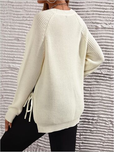 MakeMeChic Women's Maternity Sweater Long Sleeve Crew Neck Slit Hem Tie Side Pregnancy Knit Tops in Saudi Arabia