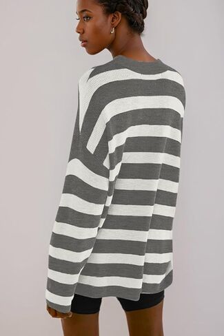 Poetsky Womens كبيرة الحجم مخطط Batwing الطويل الأكمام كابل كابل متماسكة سقوط سقوط سقوط السقوط in Kuwait