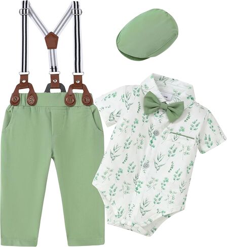 Zoerea Baby Boy Suity Gentleman Outfit Entgant Ituxedo Tuxedo Short Sleeve Dress Shirt+Semarender Pants+Bowtie+Hat 0-18m in Saudi Arabia