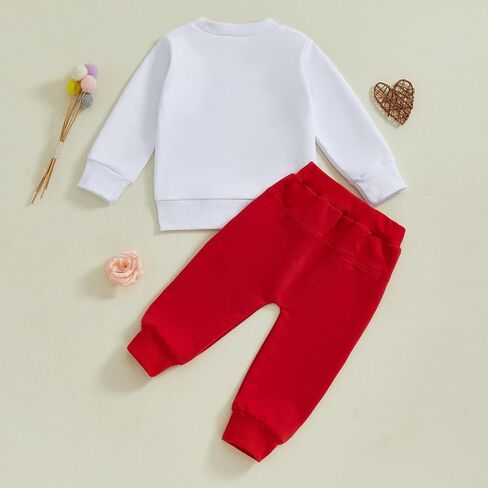 Toddler Baby Boy Valentines Day Outfit Embroidery Long Sleeve Sweatshirt and Pants Set Infant Fall Winter Clothes in Kuwait