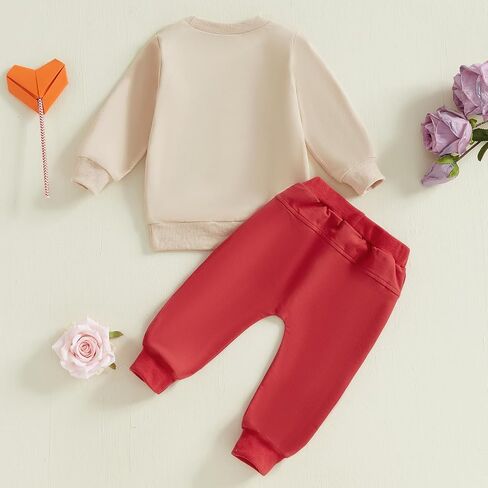 Toddler Baby Boy Valentines Day Outfit Embroidery Long Sleeve Sweatshirt and Pants Set Infant Fall Winter Clothes in Kuwait