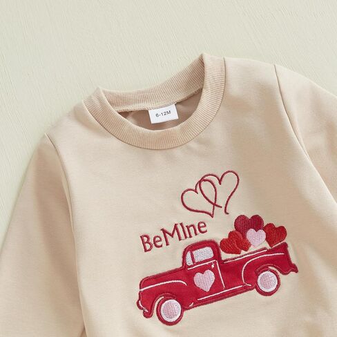 Toddler Baby Boy Valentines Day Outfit Embroidery Long Sleeve Sweatshirt and Pants Set Infant Fall Winter Clothes in Kuwait