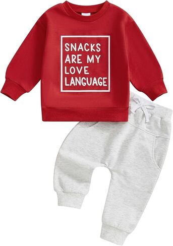 Toddler Baby Boy Valentines Day Outfit Embroidery Long Sleeve Sweatshirt and Pants Set Infant Fall Winter Clothes in Kuwait