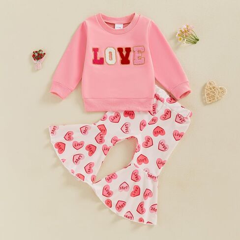 DCOHMCH TODDLER GIRL VALENTINES DAY WOATFT LETTER TEMBROIDE SWESTSHIRT SHIRT HEART HEART BAYS BAYS SPRING in Kuwait