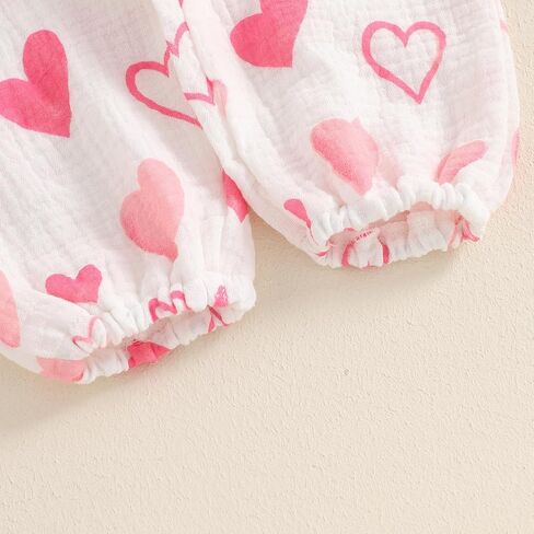 Rtnnsbbfcm Newborn Baby Girl Valentine's Day Outfit Long Sleeve Ribbed Romper Heart Print Pants Headband 3Pcs Set in Kuwait