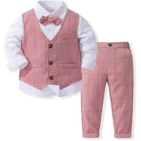 Baby Boy Clothes Outfit Suit 4pcs Toddler Boy Gentleman Bowtie Formal Suits Tuxedo Wedding Party Suit