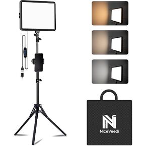 1-Pack Photography Lighting Kit, 2800-6500K Bi-Color LED Video Light Kit, Dimmable Studio Light with Tripod Stand & Phone Holder, Light for Video Recording, Game Streaming, YouTube