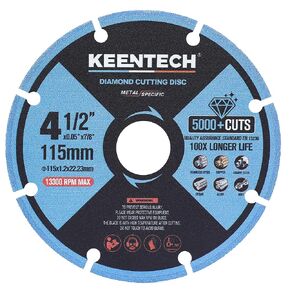 KEENTECH 4.5 inch Diamond Cutting Wheel for Metal, 4 1/2 x 7/8 Inch, Cut Off Wheel with 5000+ Cuts on Rebar, Steel, Iron and INOX (1-Pack)