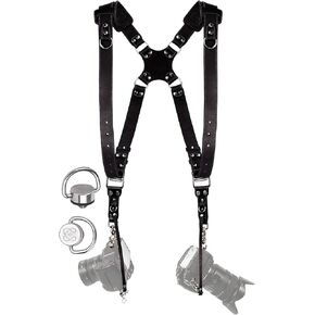 Camera Harness for 2 Cameras – Dual Shoulder Leather Camera Strap – Double Camera Harness for DSLR/SLR, Camera Straps for Photographers of All Levels, Standard Straps/Color Brown