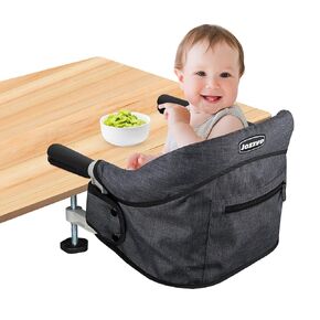 Hook On High Chair, Jozzve Clip on High Chair with Removable Dining Tray for Babies and Toddlers, Fold-Flat Storage Portable Baby Feeding Seat, Attach to Fast Table Chair for Home Travel (Brown)