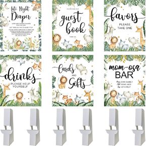 6 Safari Themed Baby Shower Decorations, Safari Jungle Animals Baby Shower Table Sign Set, Jungle Baby Shower Decorations Sign Kit Bundle(8x10 Inches)