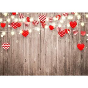 Maijoeyy 7x5ft Valentine's Day Backdrop for Photography Rustic Wood Red Love Heart Valentines Backdrop Romantic Love Theme Valentine Photoshoot Backdrop Photo Booth Props
