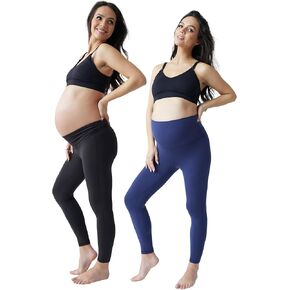 Ingrid & Isabel Basics Maternity Leggings, Comfortable Fold Over Bundle Panel for Womens Black/Navy