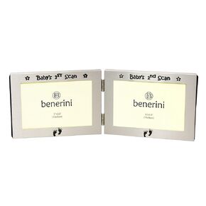benerini ' Baby's 1st Scan Picture & Baby's 2nd Scan Picture ' - Twin Folding Photo Picture Frame Baby Christening Gift - 5 x 3.5