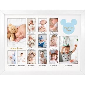 My First Year Picture Frame 12x16, Baby's First Twelve Months Photo Collage Milestone Board Keepsake, as New Mom Baby Newborn Gift