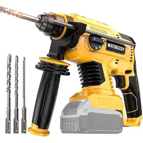 Cordless Rotary Hammer Drill for De-Walt 20V MAX Battery: Brushless 1 Inch SDS Hammer Drill for Concrete - 4 Mode - 2.5 Joules -1500 RPM - 360° Auxiliary Handle and 4 Drill Bits, Tool Only