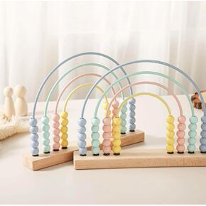 Wooden Rainbow Abacus with Beaded Arches, Pastel Colors