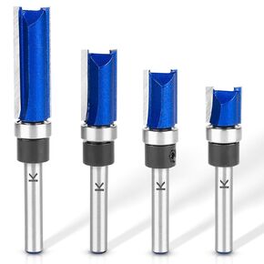 4Pcs Pattern Flush Trim Router Bits 1/4 Inch Shank, Bottom Bearing Carbide Flush Trim Cut Router bit Set,Cutting Diameter: 1/2", Cutting Length: 1/2", 3/4", 1", 1-1/2"