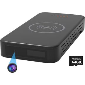 Hidden Camera, Portable Wireless Charger Spy Camera, PIR Motion Activated Recording with HD Night Vision for Home Security/Outdoor Recording, No Need WiFi (64GB Micro SD Card Included)