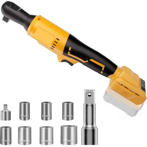 Cordless Electric Ratchet Wrench Compatible with Dewalt 20V Battery,500 RPM Brushless High Speed Electric Ratchet 3/8" Drive,75 Ft-lbs Cordless Ratchet,7 Sockets, 1/4" Adapter, 3" Extension Bar