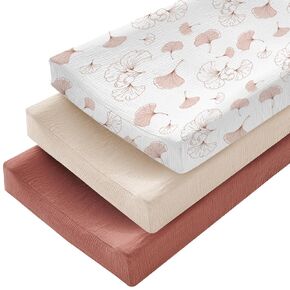 3 Pack Muslin Changing Pad Cover for Baby Boys Girls - Ultra Soft Changing Table Cover Diaper Changing Pad Sheets, 100% Cotton(Clover, Beige, Green)