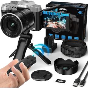 VJIANGER 4K Digital Camera for Photography with 32GB Card, 10X Optical Zoom & 16X Digital Zoom, 75MP Vlogging Camera for YouTube with 3 inch Flip Touch Screen for Teens Adults Beginners Travel(Black)