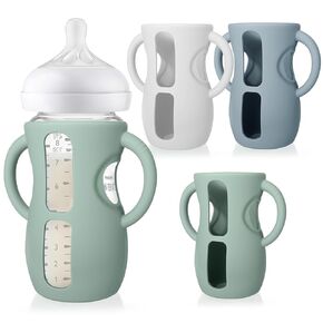 Juome Silicone Sleeves with Handles for Avent Natural Glass Baby Bottle - 3 Pack Anti Breakage Holder for Phillips Avent Baby Bottles, Compatible with Philips Avent Anti Colic Baby Bottles 8 oz