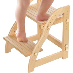 Wooden Step Stools for Kids, Kitchen Toddler Step Stool for Bathroom Sink and Toilet Stool for Kids Potty Training, Adjustable Height Toddlers Wooden Step Stool (Pine, Two-Step)