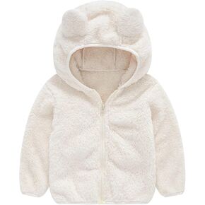 Fall Toddler Warm Fleece Hooded Jacket Hoodies for Baby Boys Girls Cute Striped Solid Color Zipper Coat Outwear