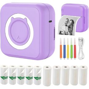 Mini Printer with 11 Rolls Sticker Paper, Portable Sticker Printer Efficiently and Quickly, Mini Thermal Printer for Study Notes, Pictures,Photos, DIY, Children's Gift and Travel Label