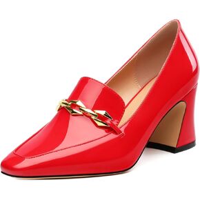 Womens Chunky Block Mid Heel,Patent Square Toe Pumps Slip-on Loafers Shoes Office Basic Classic Shoes 2.5IN